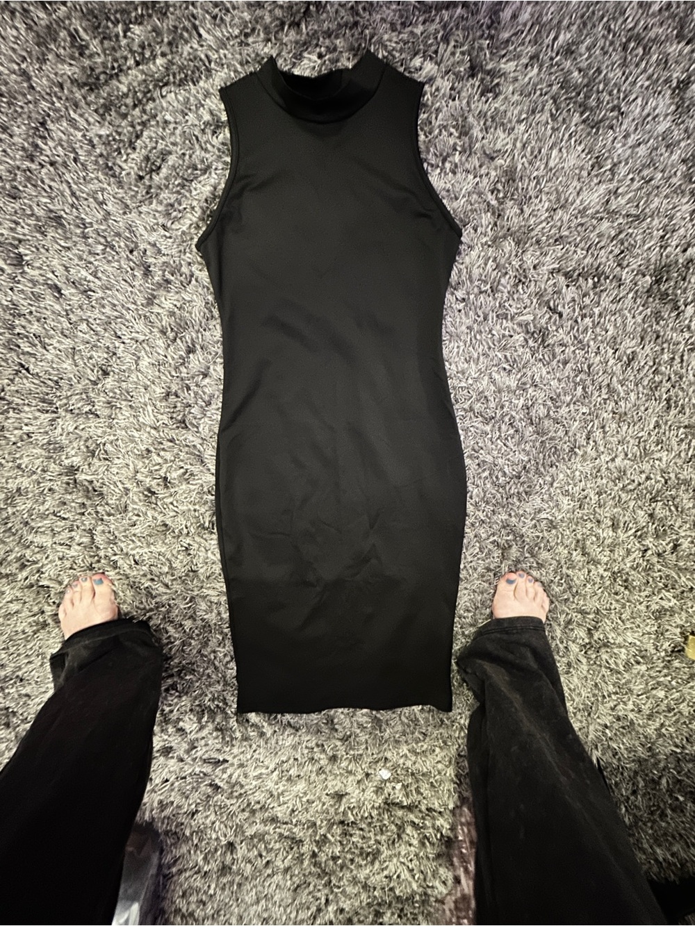 SHEIN Black Sleeveless Mock-Neck Bodycon Midi Dress